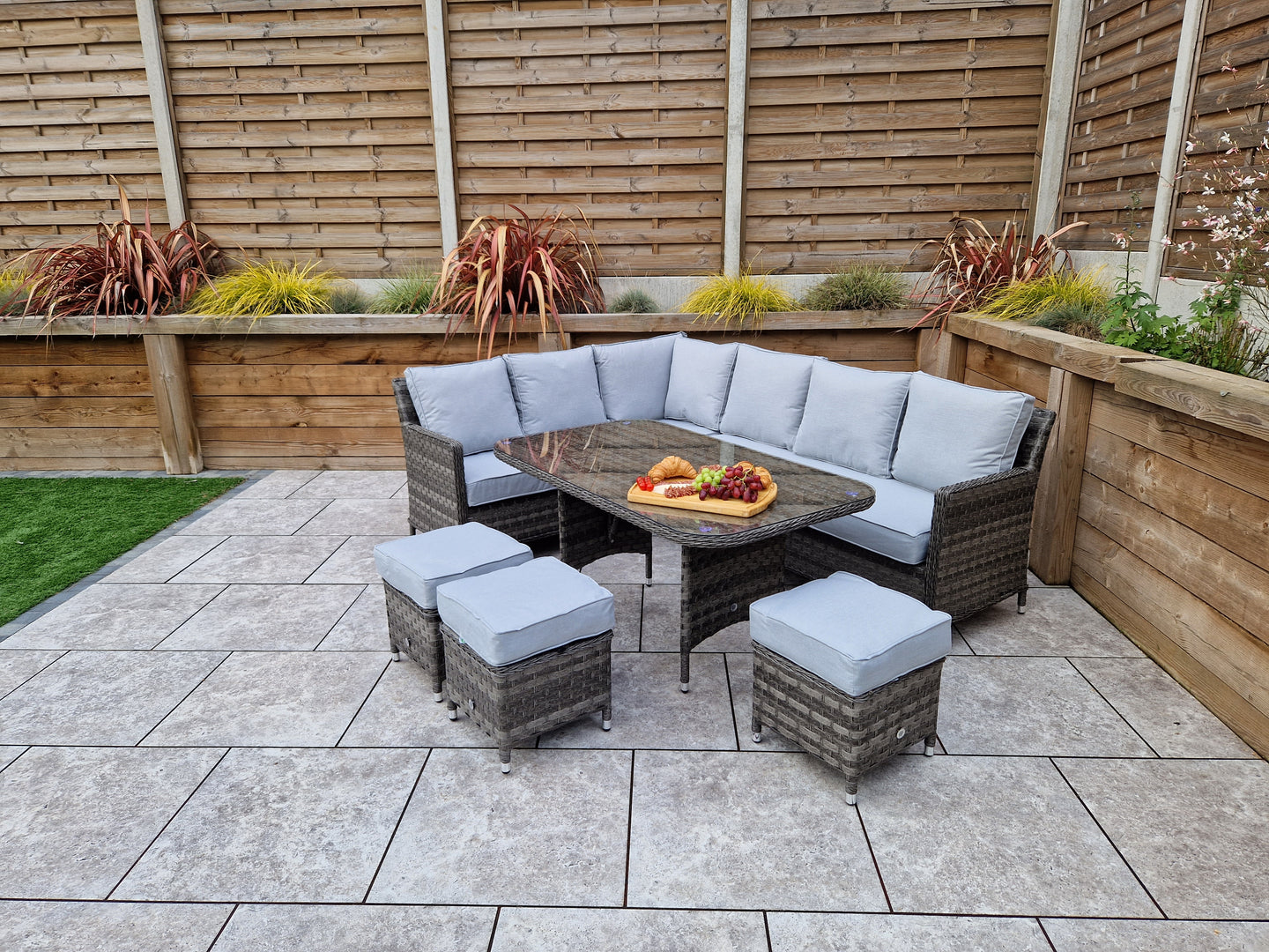 Signature Weave - Edwina Outdoor Corner Sofa Dining Set with Ottoman Stool Seats